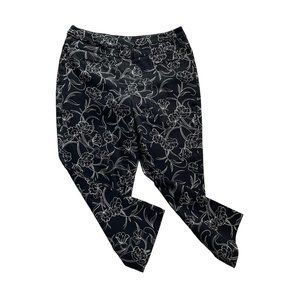 Women Capri Pants Black White Cotton Size 6 Petite Floral Pockets Investments u
